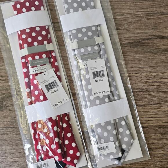 Perry Ellis Tubach Dot Tie Set of 2 Polk a Dot Grey burgundy NWT - Picture 4 of 4